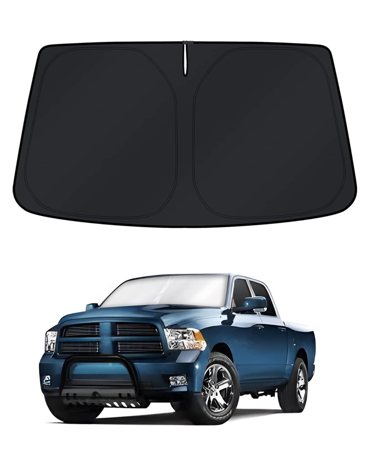 KUST front view installed on Ram 1500 blocking sun and cooling cabin