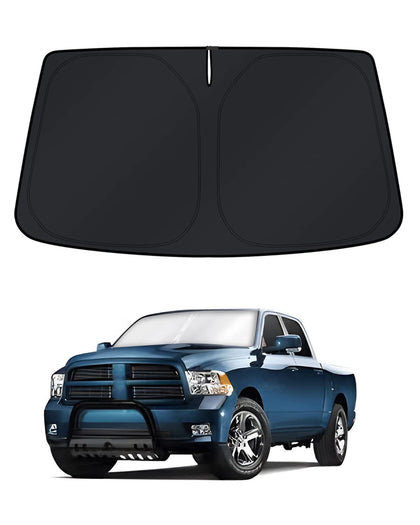 KUST front view installed on Ram 1500 blocking sun and cooling cabin