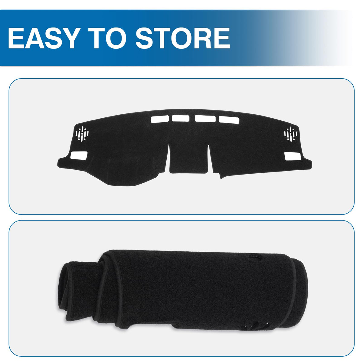 KUST folded dash cover rolled for compact storage convenience benefit