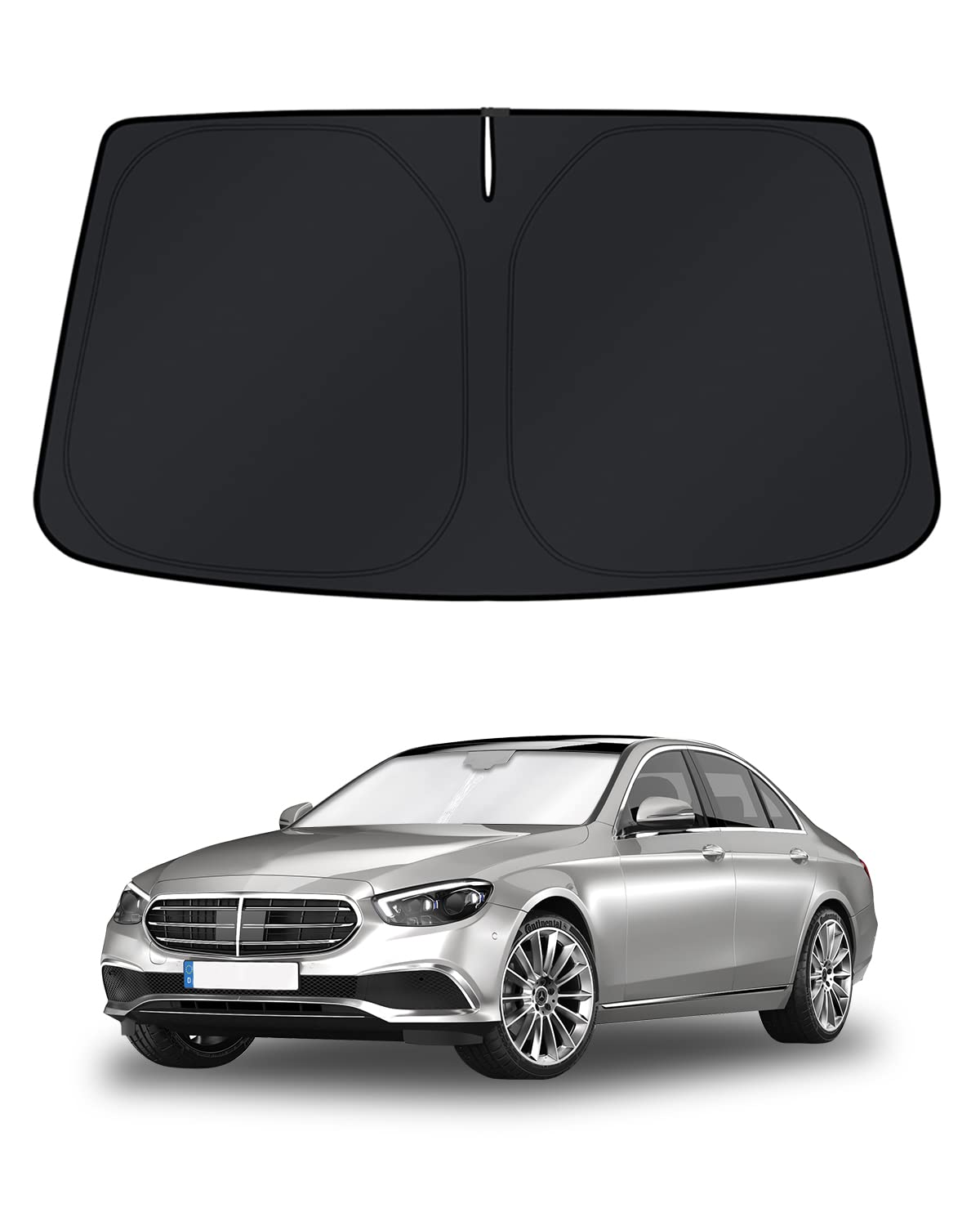 KUST front view showing custom fit on S‑Class windshield and full coverage benefit
