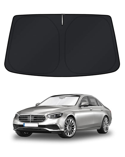 KUST front view showing custom fit on S‑Class windshield and full coverage benefit