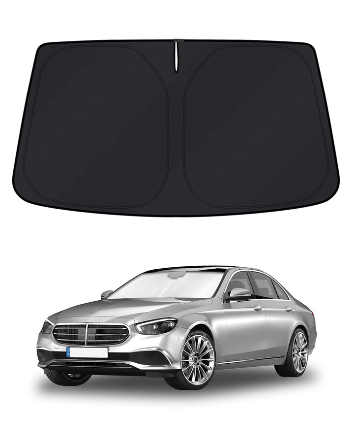 KUST front view showing custom fit on S‑Class windshield and full coverage benefit
