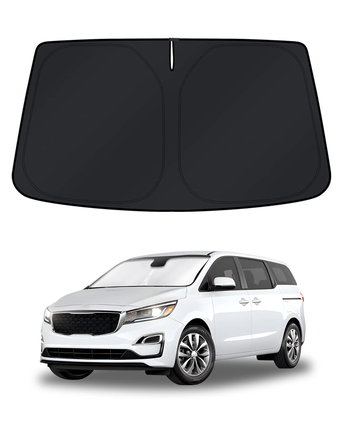 KUST front view sun shade showing full windshield coverage and cooling benefit