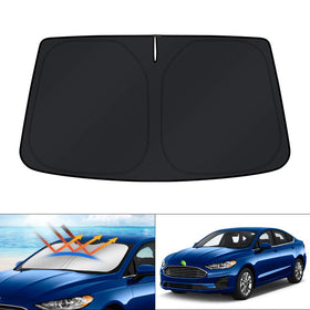 KUST front view of sun shade fitted on Fusion windshield showing full coverage
