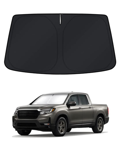 KUST front view of fit on Ridgeline windshield showing full coverage benefit