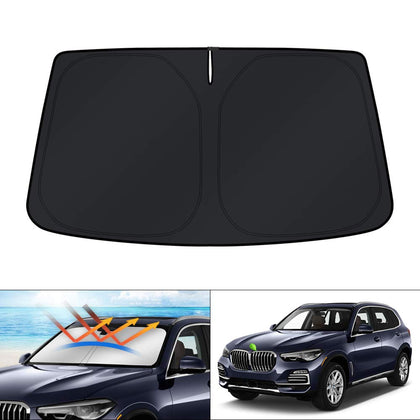 KUST front view of sun shade on windshield showing full coverage and protection