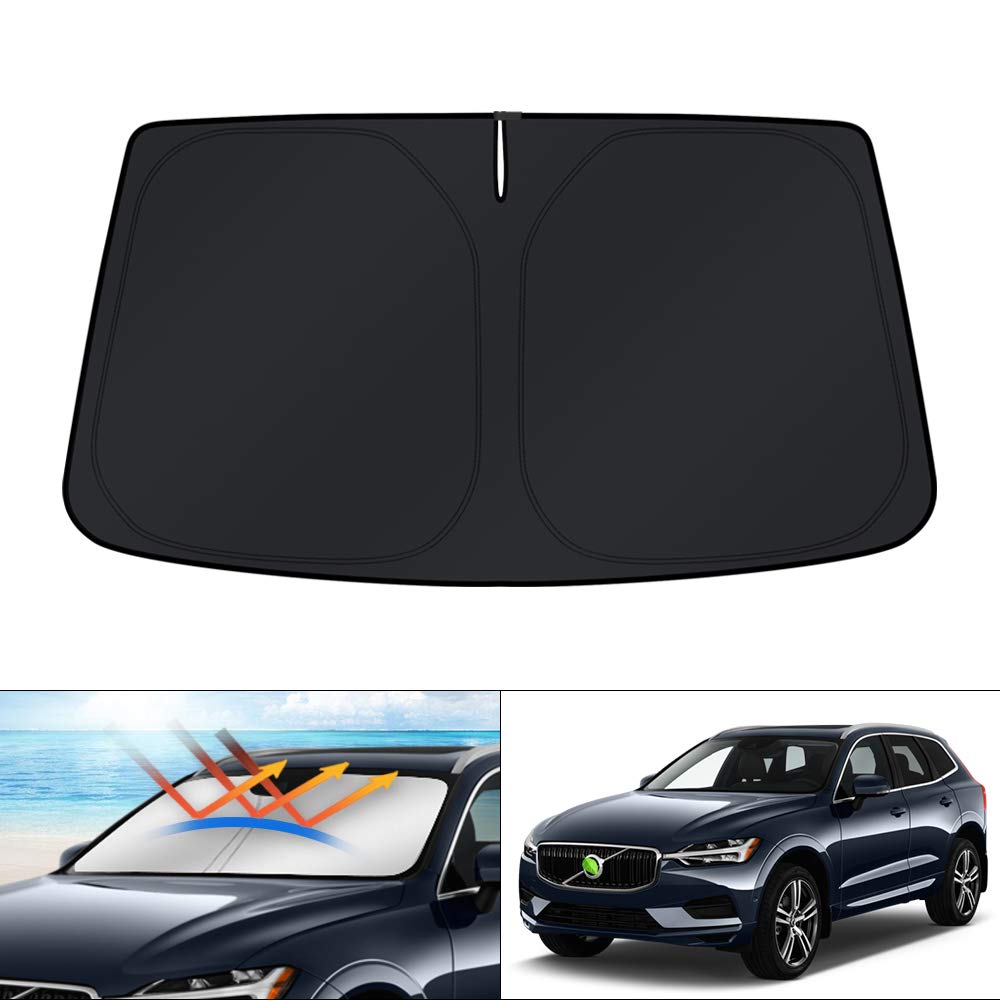 KUST front packaging showing XC60 custom-fit shade protecting windshield