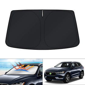 KUST front packaging showing XC60 custom-fit shade protecting windshield