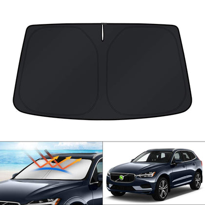 KUST front packaging showing XC60 custom-fit shade protecting windshield