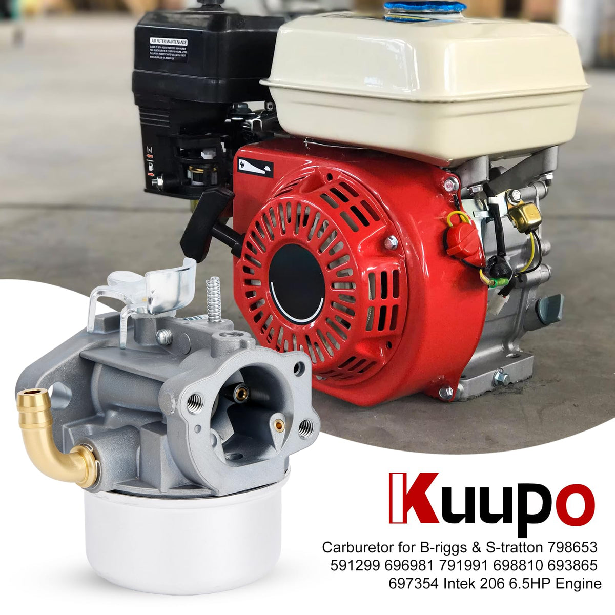 Kuupo carburetor next to a hand for scale to confirm compact size and convenient handling