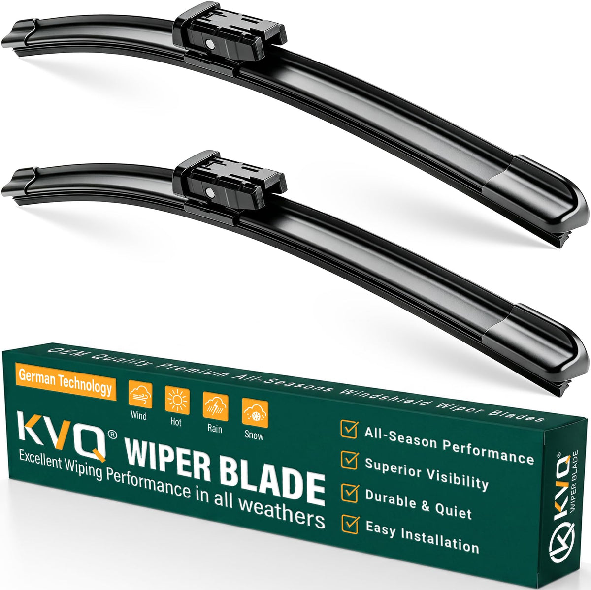 KVQ front packaging showing Transit-fit wipers and benefits