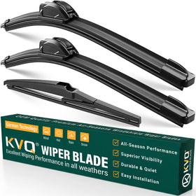 KVQ front packaging showing three-piece wiper set and fitment benefit