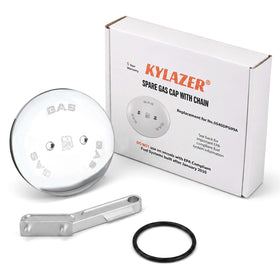 Kylazer front view fuel cap showing durable zinc alloy finish and secure fit benefit