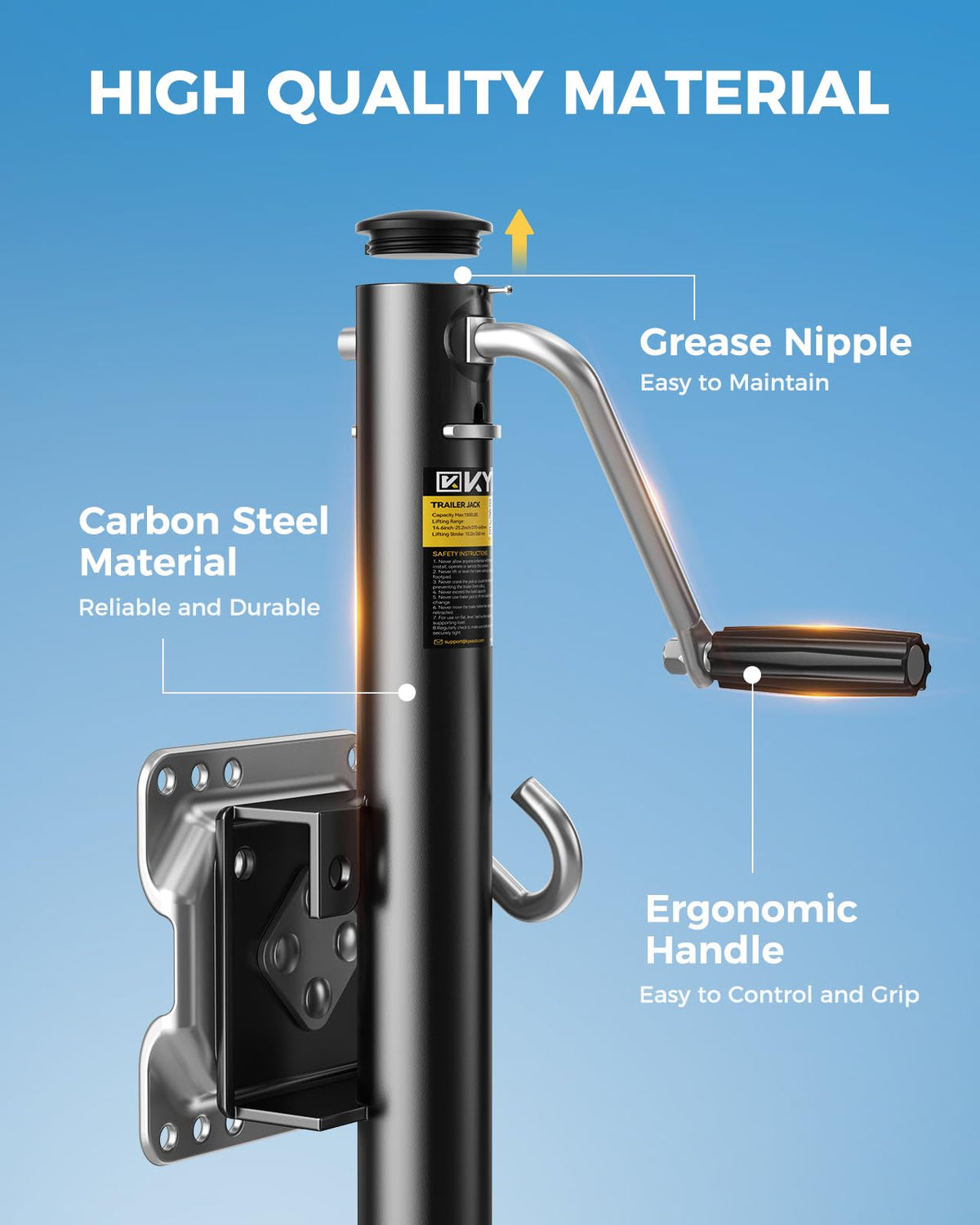 KYX swivel folded parallel to tongue for clearance during towing