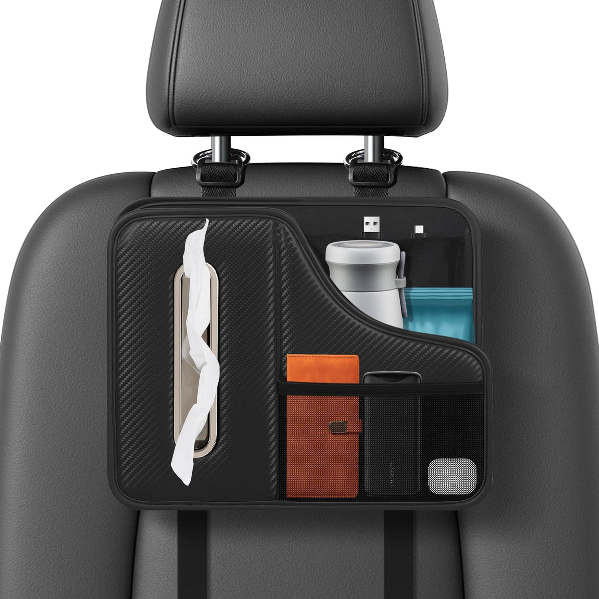 KZBHHP front view of seat-back tissue holder showing neat organization and easy access