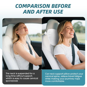 Kzeux side profile mounted on Tesla headrest demonstrating ergonomic support