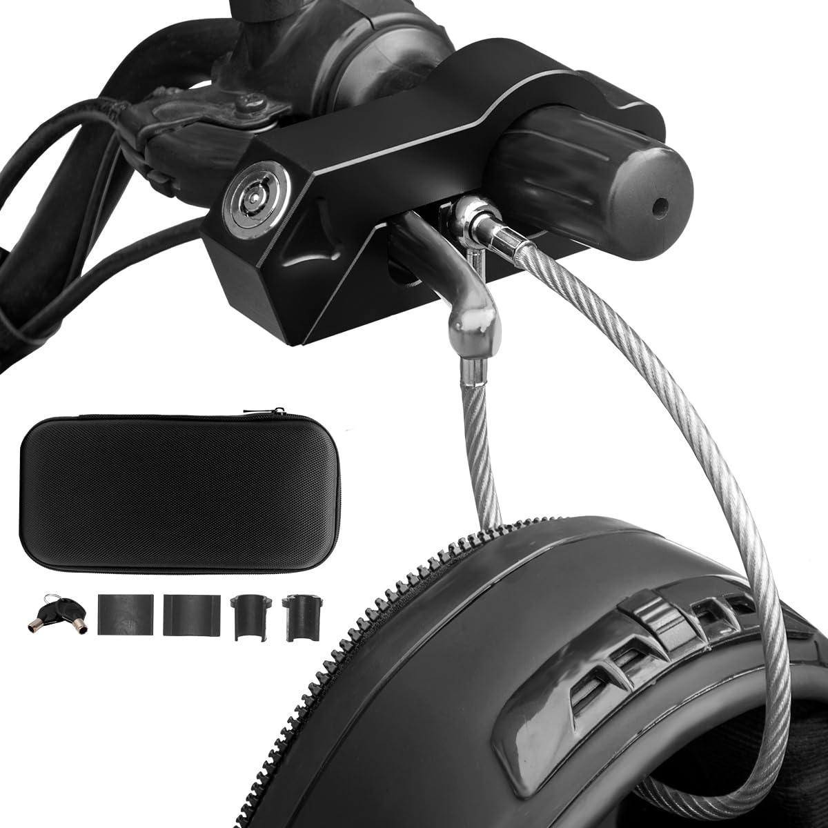 Kzinrft front view of handlebar lock showing compact security benefit
