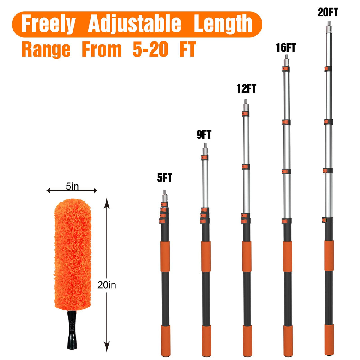LAANPOLE extension pole fully extended to ceiling, reaches high areas without ladder
