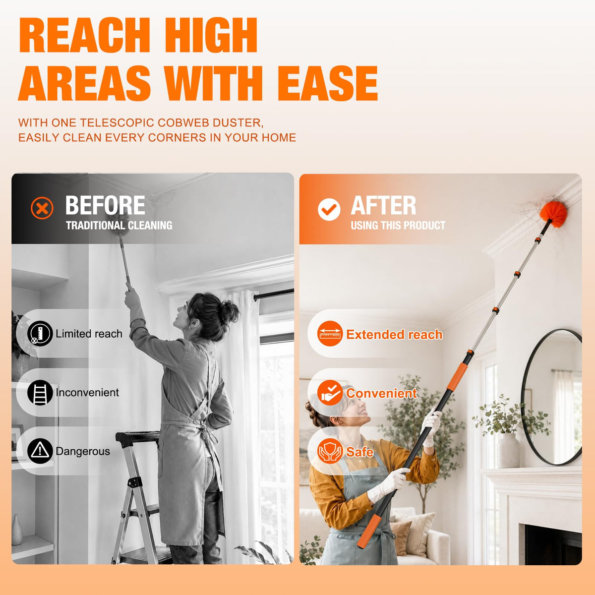 LAANPOLE collapsed duster next to door for easy storage and transport