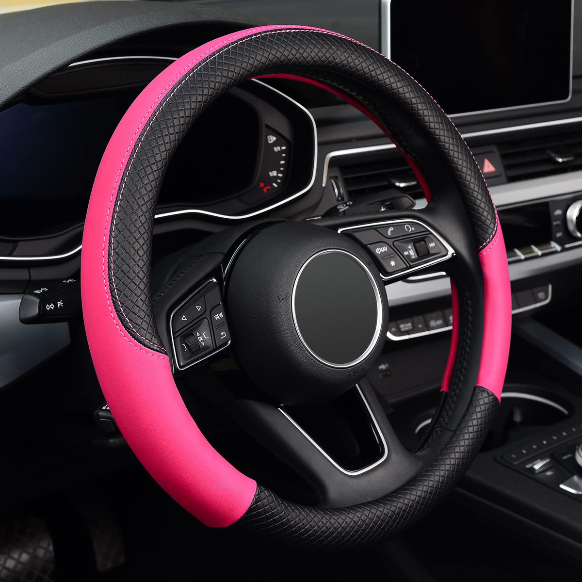 LABBYWAY pink steering wheel cover front view showing clean styling and protection