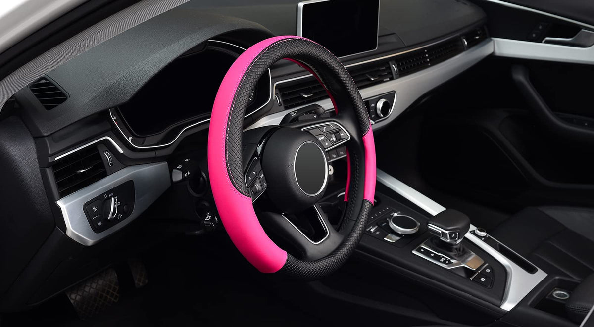 LABBYWAY cover installed on a car steering wheel improving grip and interior look