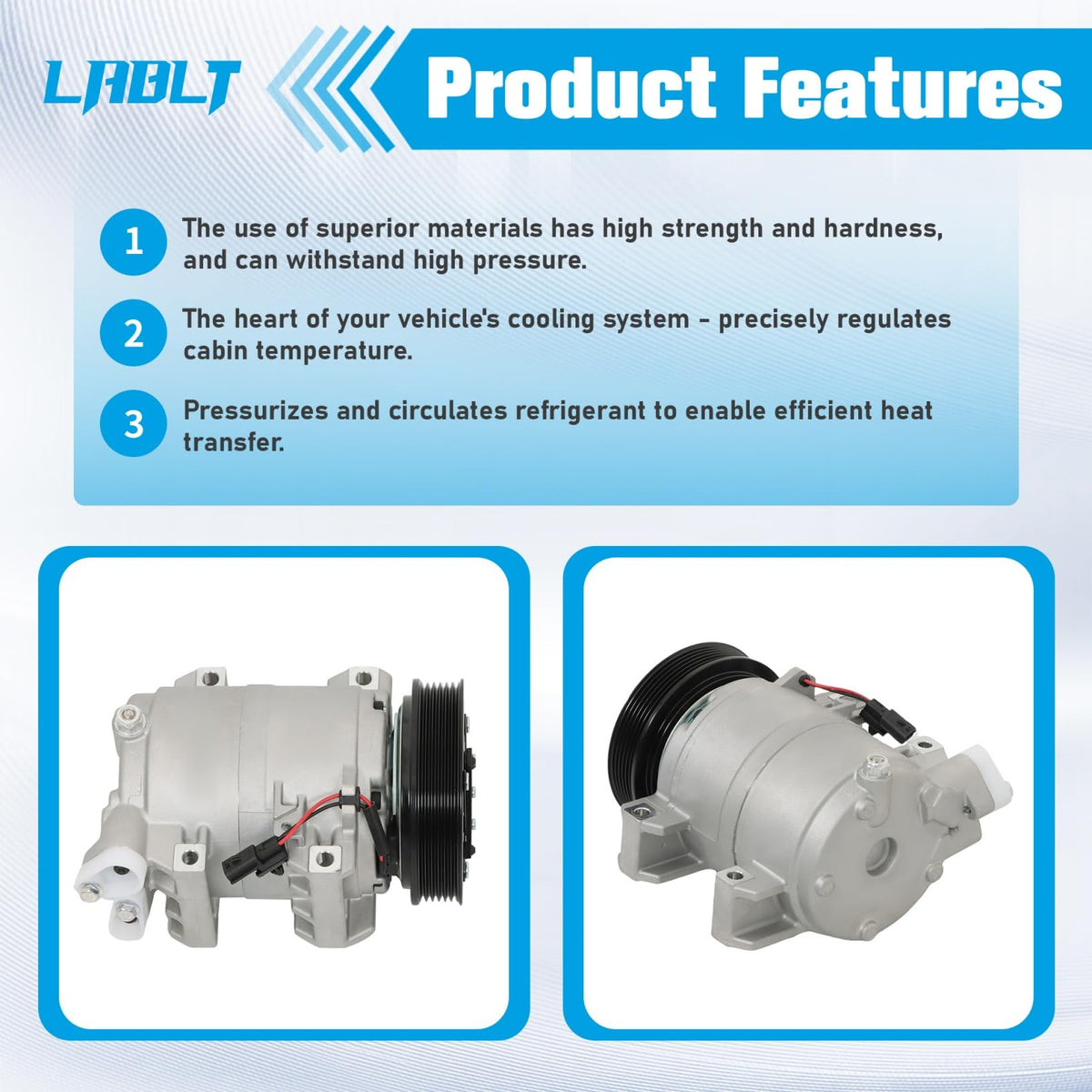 LABLT compressor ports and label for easy OEM cross-reference confirmation