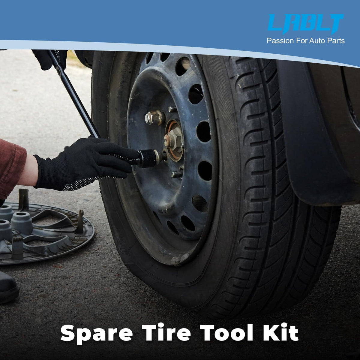 LABLT kit stored under spare tire showing OEM-compatible placement