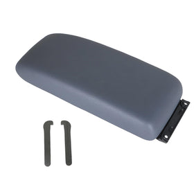 labwork front view of blue gray center console lid showing fit and clean appearance
