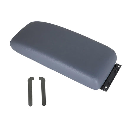 labwork front view of blue gray center console lid showing fit and clean appearance