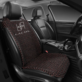 LACDL front view of dark red beaded seat cover showing full fit and protection