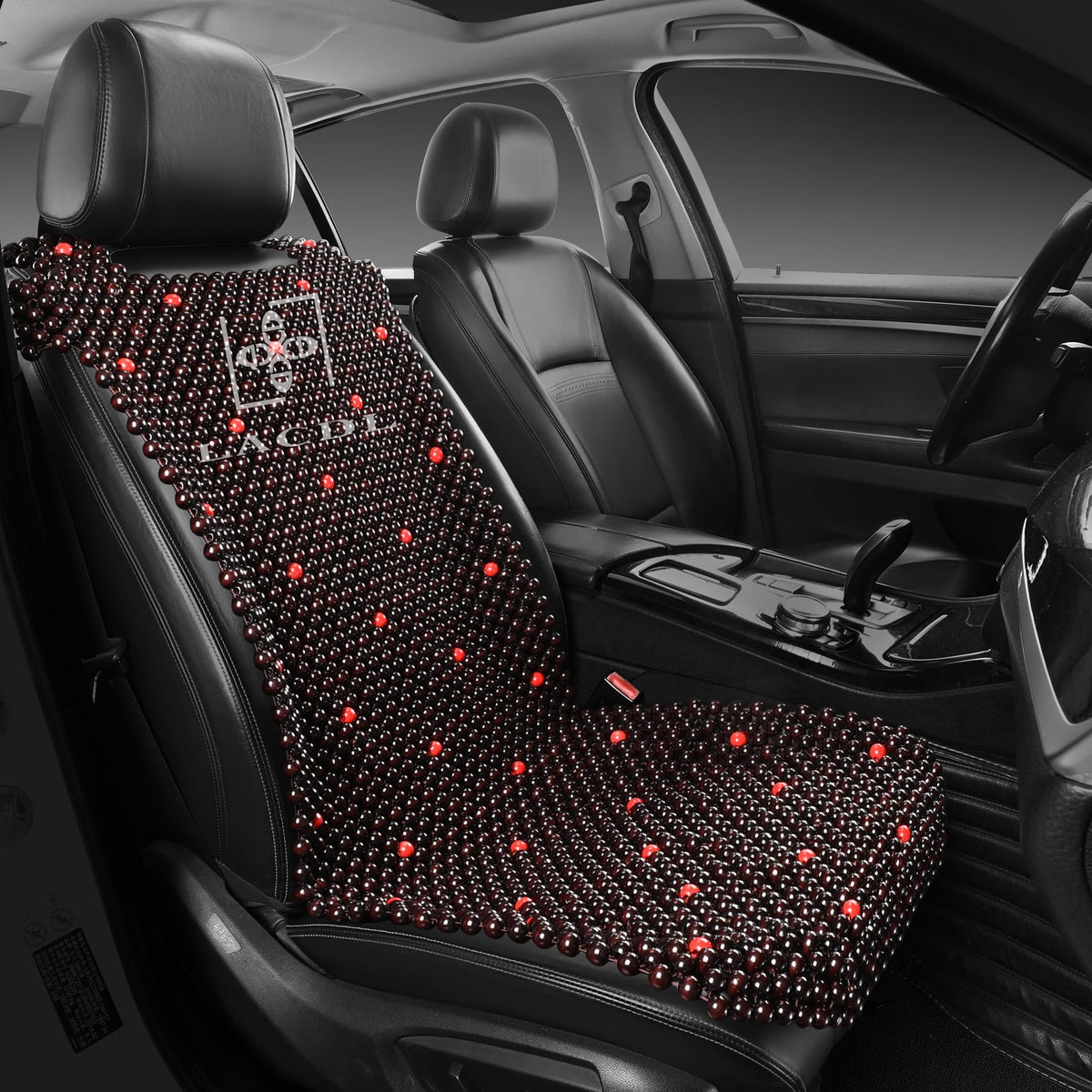 LACDL front view of beaded seat cover showing fit and protection
