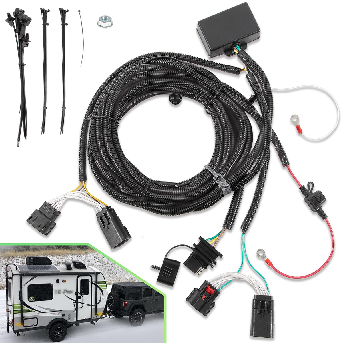 LAIKOU harness front view showing plug and secure fit for quick install