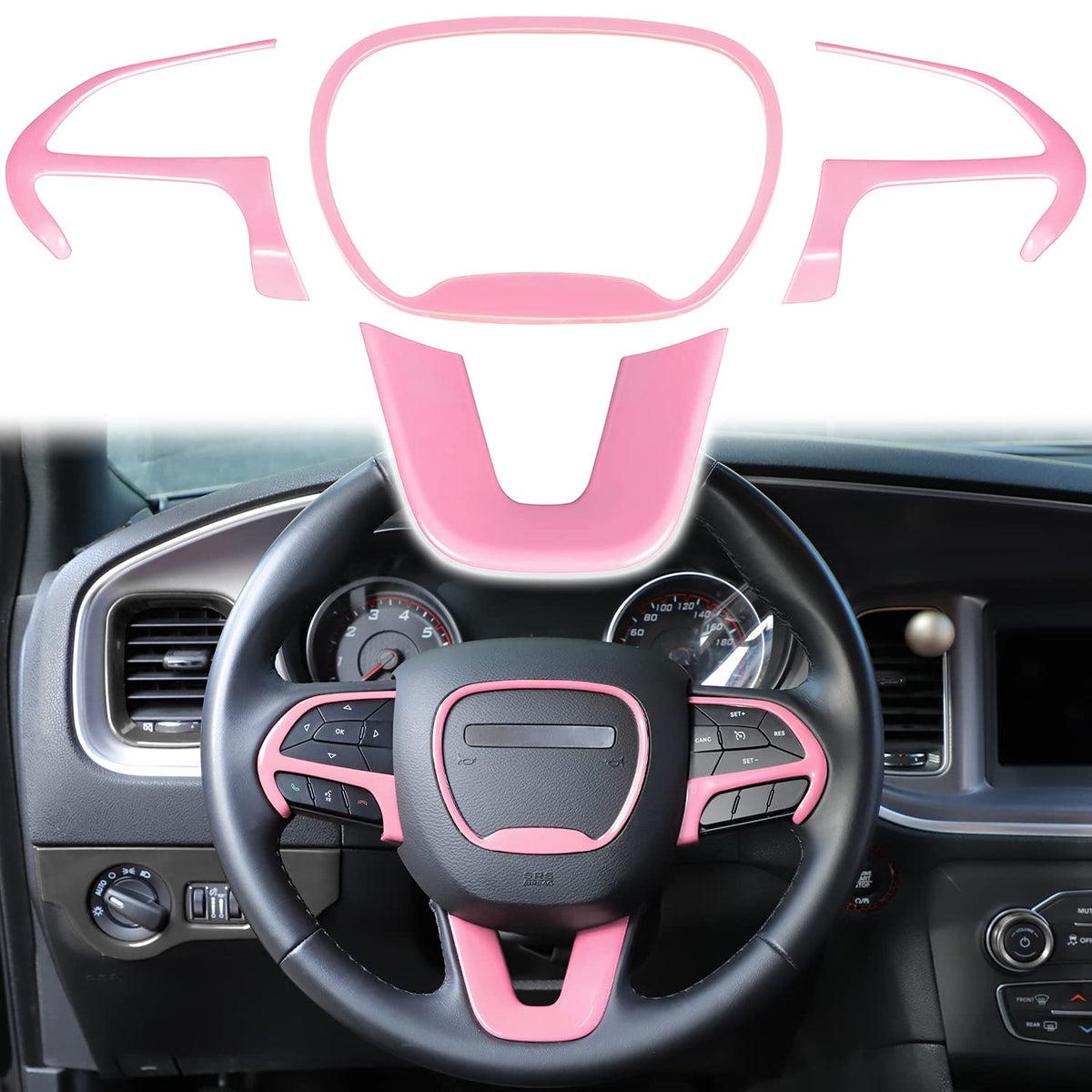 LAIKOU front view of pink steering trim showing precise fit and fresh style