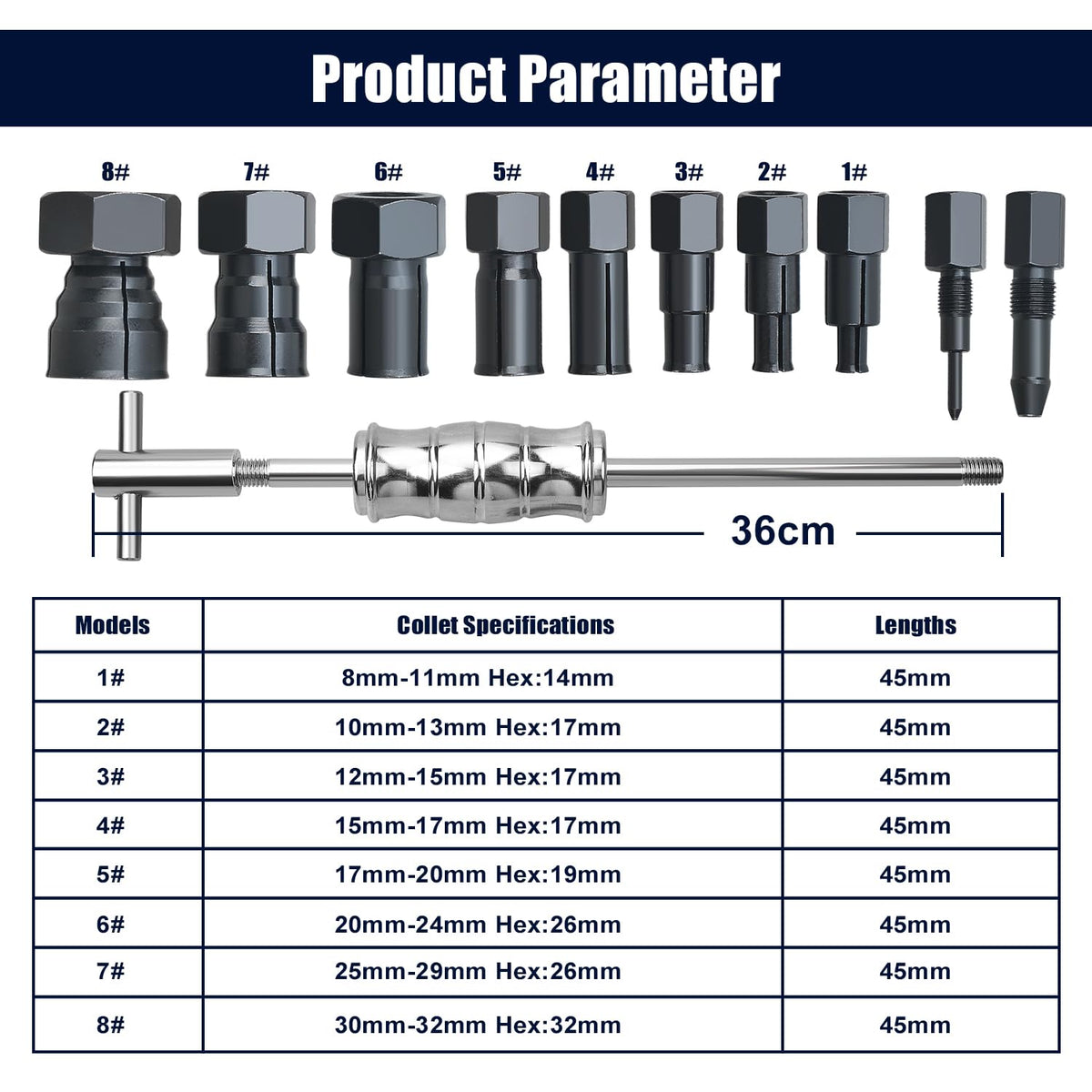 LainKeen collets arranged on foam highlighting multiple sizes for various bearings