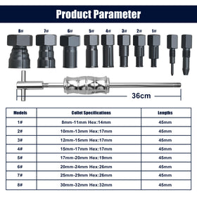 LainKeen collets arranged on foam highlighting multiple sizes for various bearings