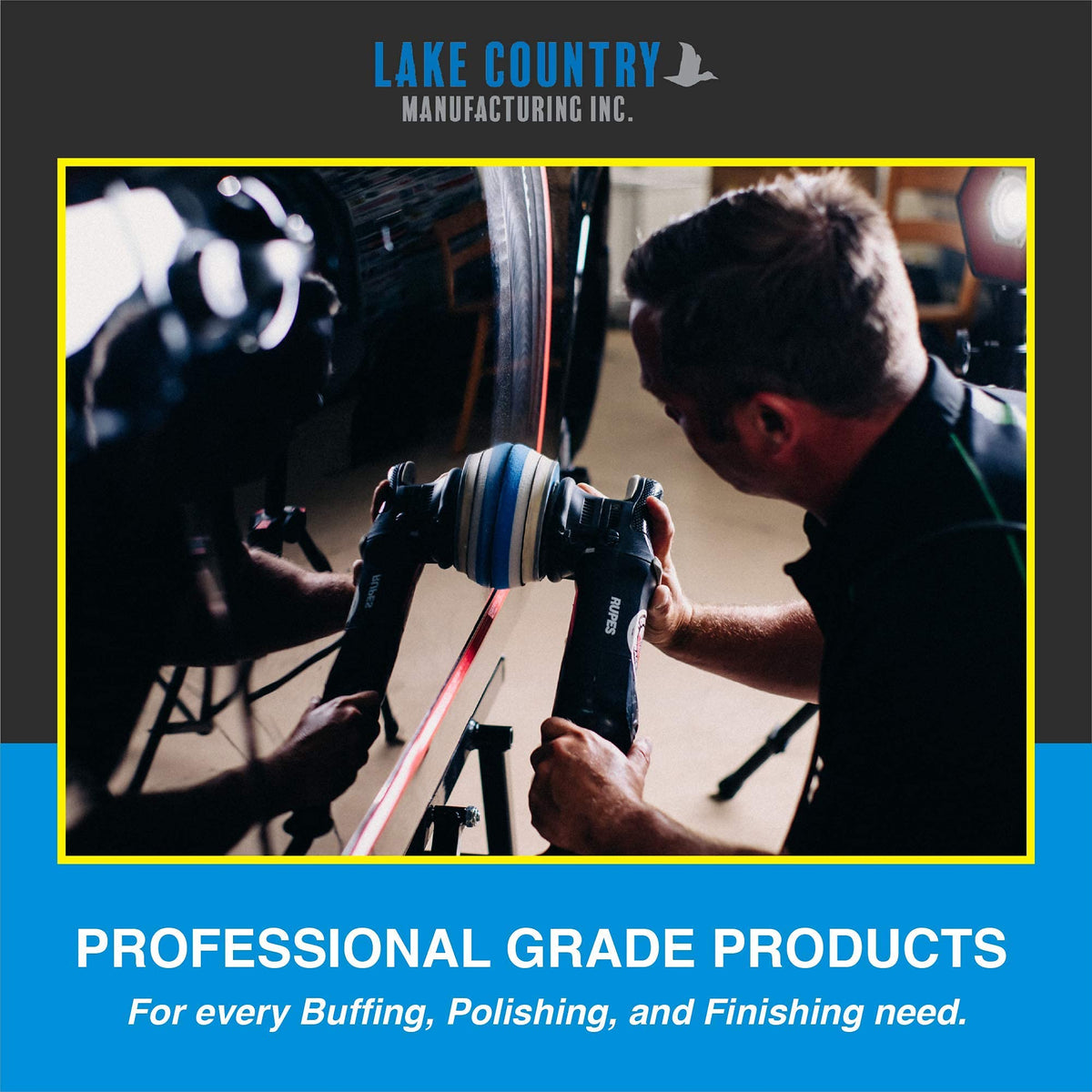 Lake Country backing plate beside polisher showing size and fit for controlled polishing
