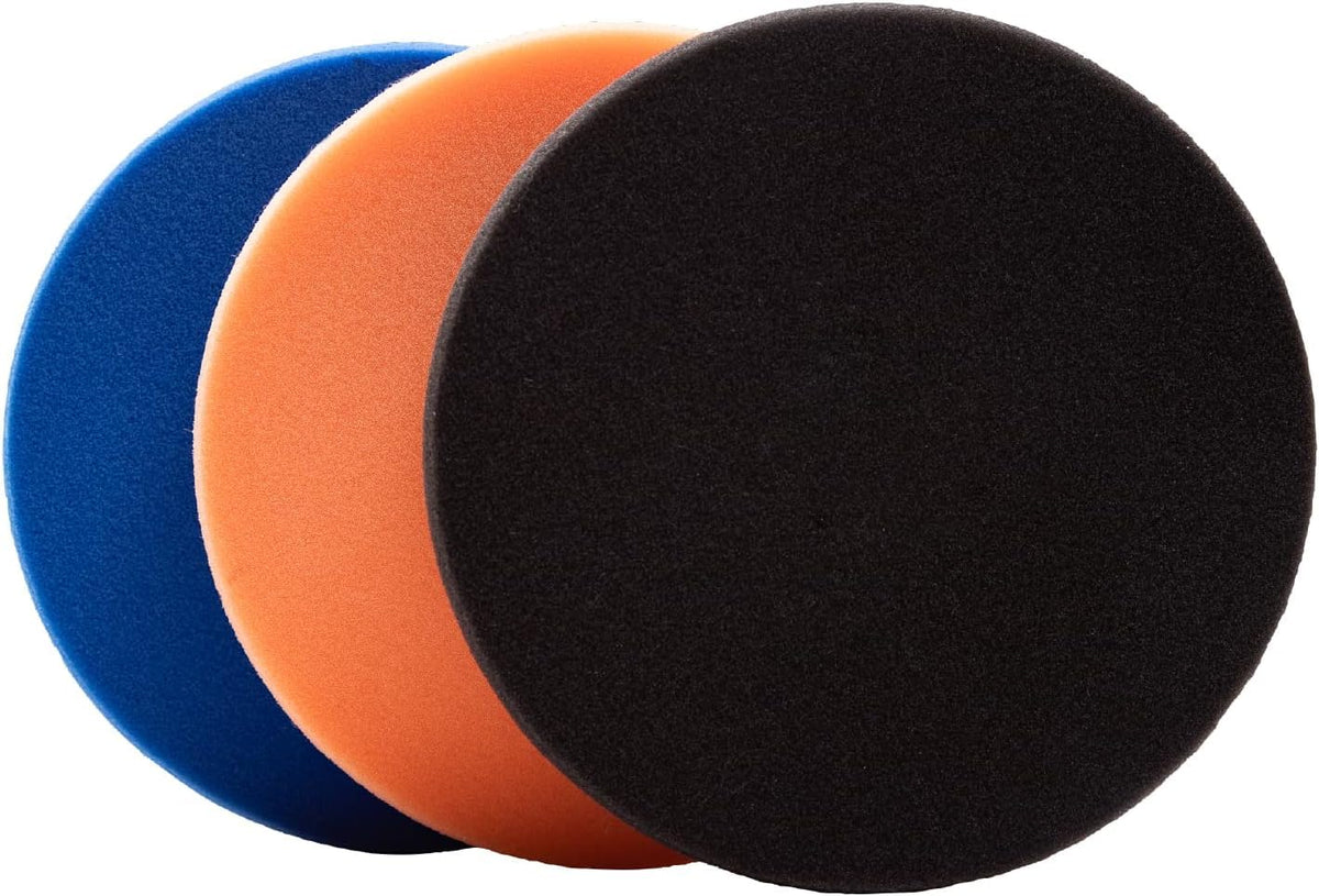 Lake Country front view of three 3.5 inch pads showing color-coded polishing stages and easy selection