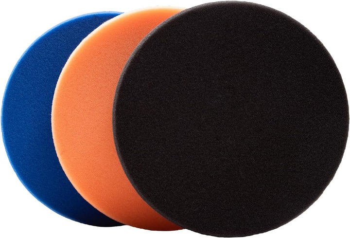 Lake Country front view of three 3.5 inch pads showing color-coded polishing stages and easy selection