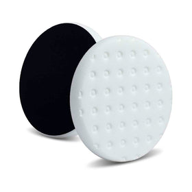 Lake Country front view of 6.5-inch CCS white polishing pads showing clean edges and fit benefit