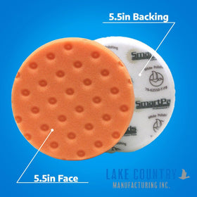 Lake Country pads next to tape measure showing 5.5 inch size clarity