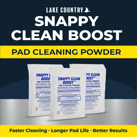 Lake Country clean pad next to dirty pad showing restored fiber loft