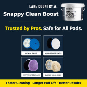 Lake Country pads soaking in solution illustrating residue removal benefit
