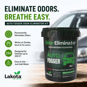 Lakota Naturals fog dispersing inside car reaching upholstery and vents for thorough neutralizing
