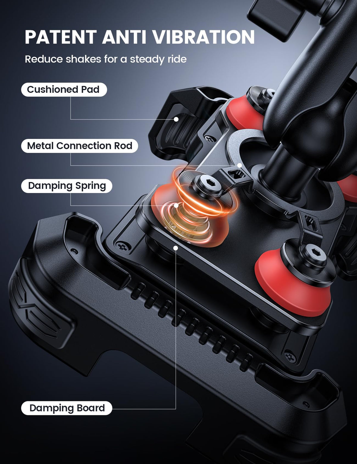 Lamicall close-up of vibration dampener springs protecting phone from road shock