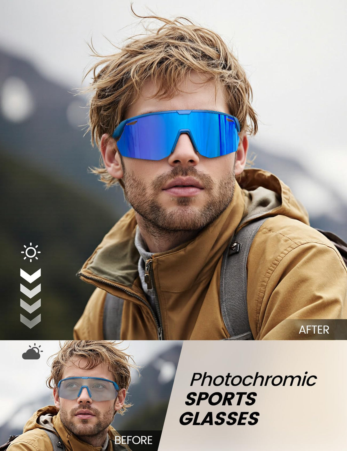 lamicall close-up of photochromic lens transitioning tint, ensures adaptive vision