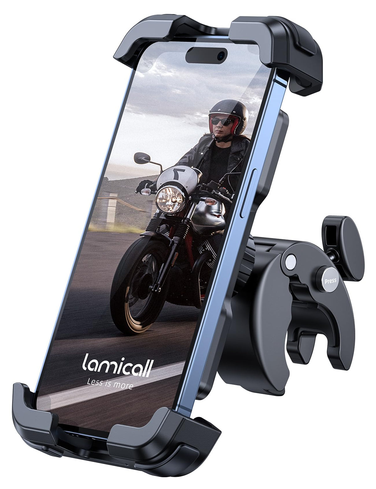 Lamicall front view installed on handlebar showing secure mounting benefit