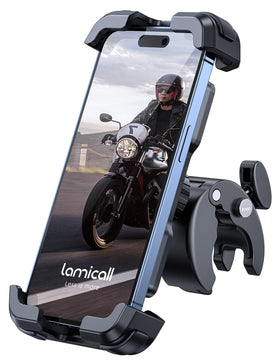 Lamicall front view installed on handlebar showing secure mounting benefit