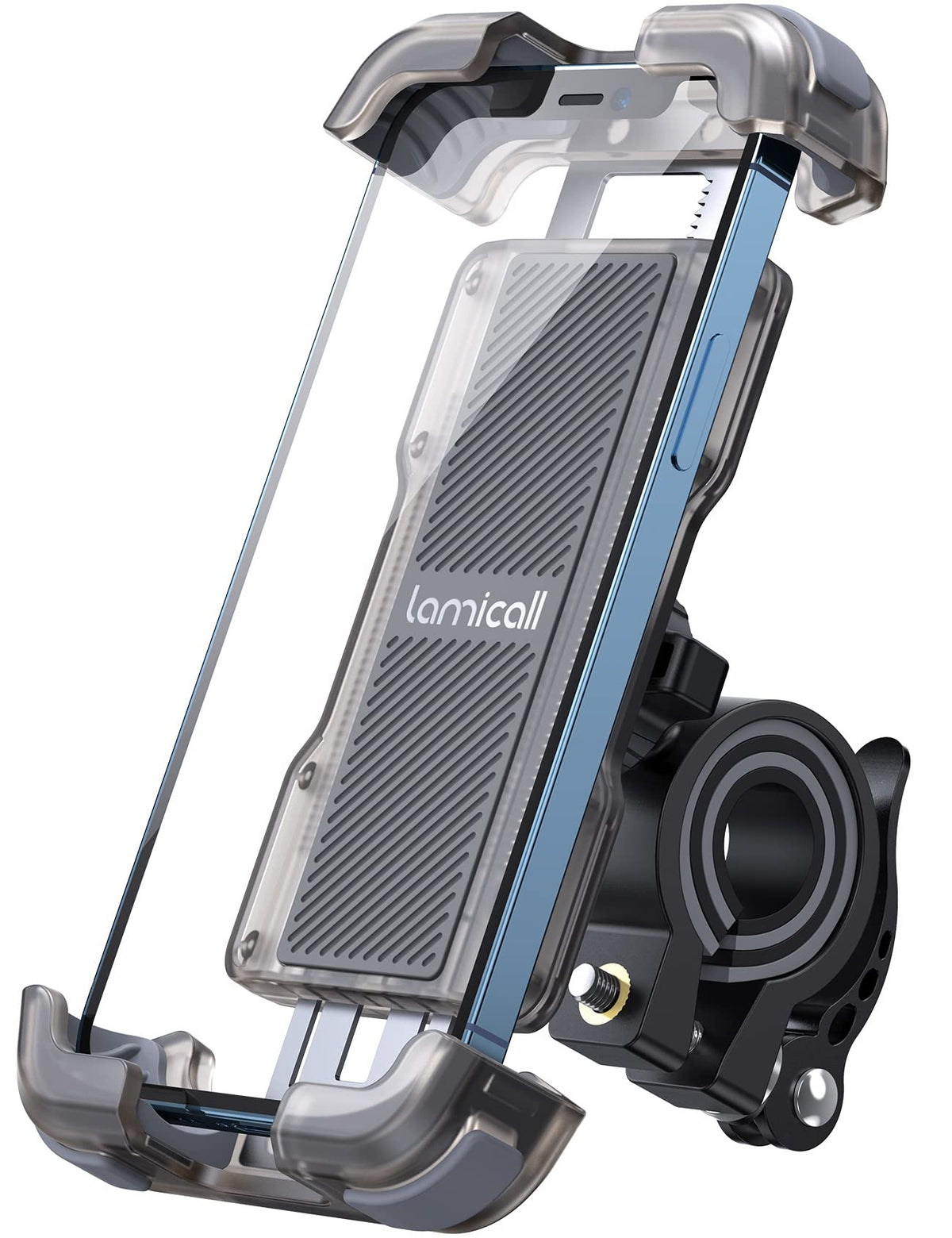 Lamicall front view mount on handlebar showing secure grip and quick access