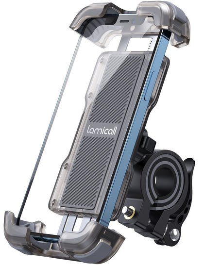 Lamicall front view mount on handlebar showing secure grip and quick access