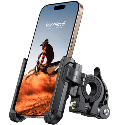 Lamicall front view on handlebar showing secure mounting benefit
